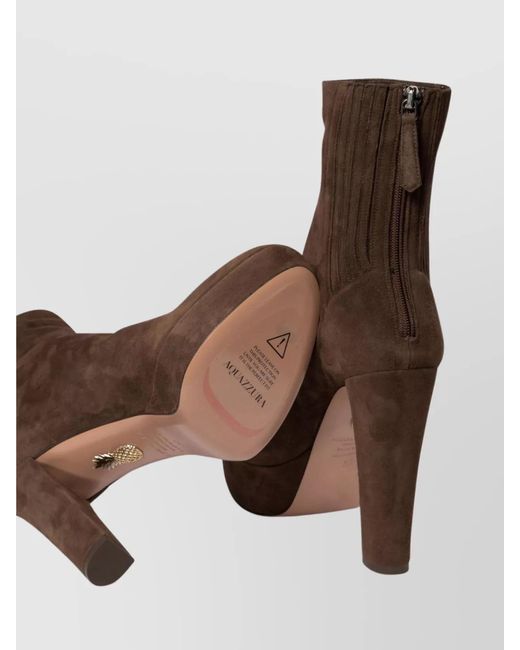 Aquazzura Brown Suede Leather Saint Honore 120 Mm Ankle Boots