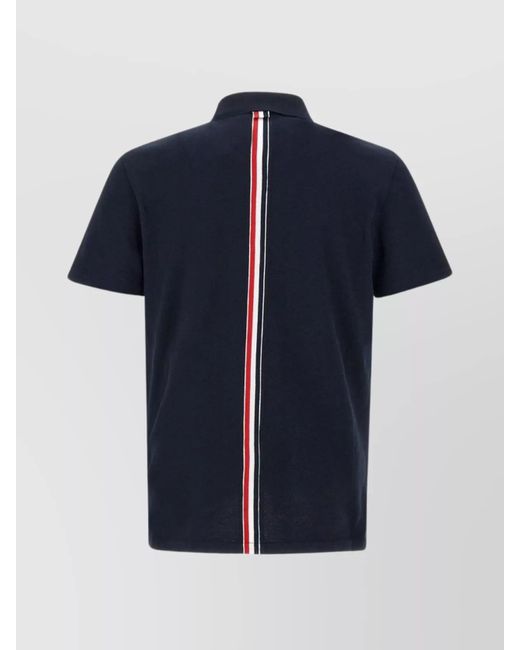 Thom Browne Blue Cotton Piqué Short-Sleeve Polo Shirt for men