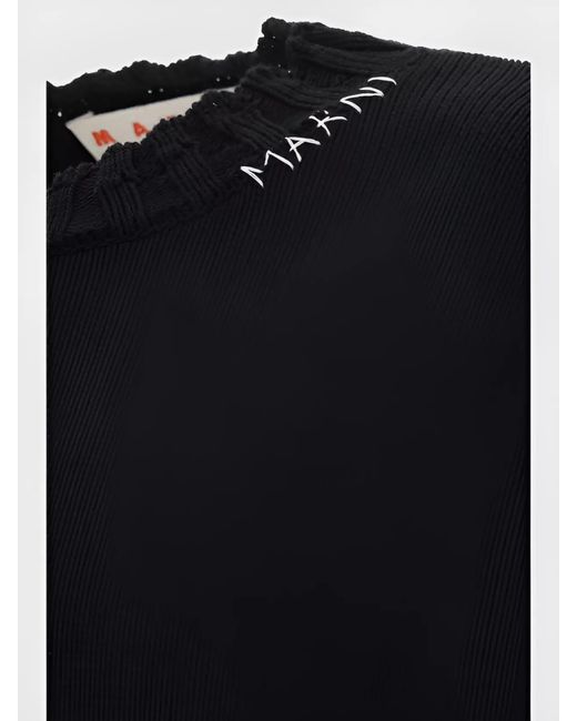 Marni Blue Cotton Distressed Ribbed Crewneck Jumper for men