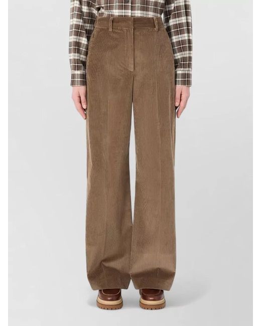 Weekend by Maxmara Brown Cotton Regular-Fit Wide-Leg Corduroy Trousers