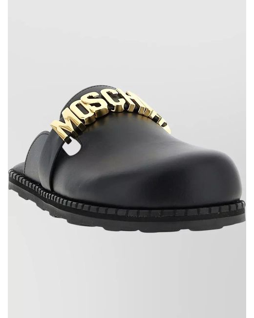 Moschino Black Leather Mules Flat Sole Open Back