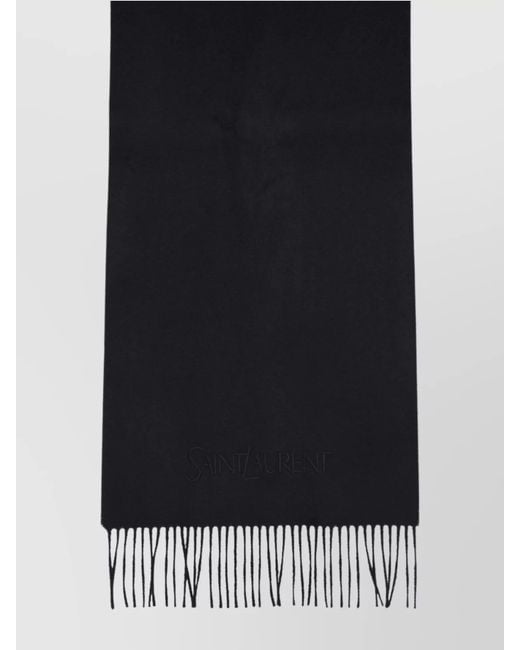 Saint Laurent Black Cashmere Fringed Logo Scarf for men