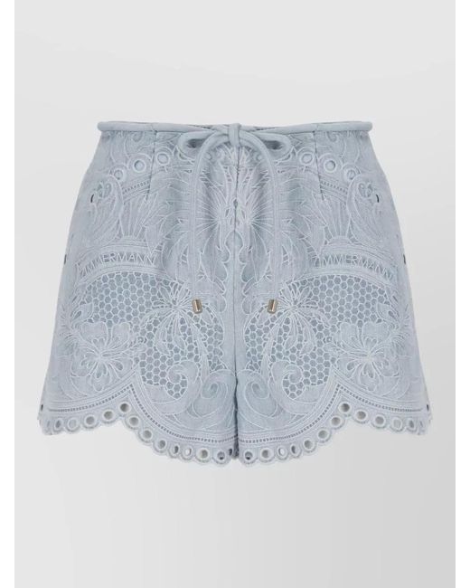 Zimmermann Blue Denim Embroidered Tailored Shorts