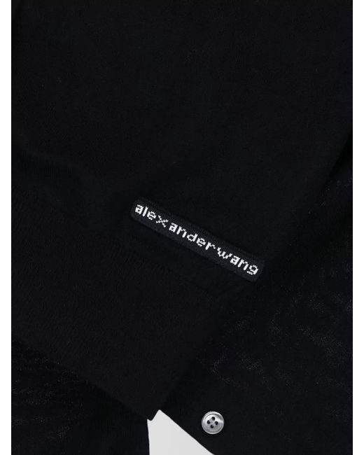 Alexander Wang Black V Neck Cropped Long Sleeve Top