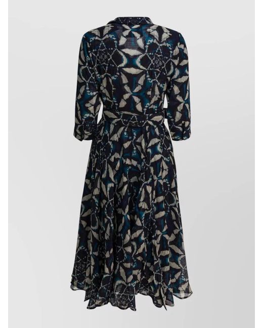 Samantha Sung Multicolor Dress 3/4 Sleeves Belted Waist Geometric Pattern