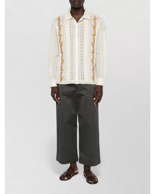 BAZISZT White Cotton Long-Sleeve Pleated Shirt for men
