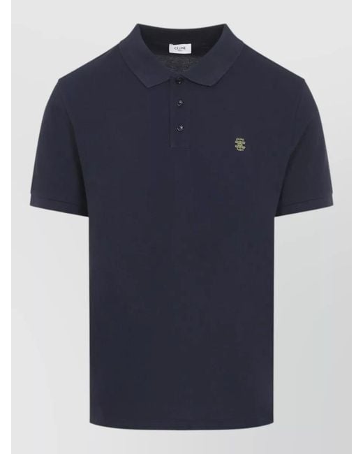 Céline Blue Polo Shirt Straight Fit Piqué Cotton Collar for men