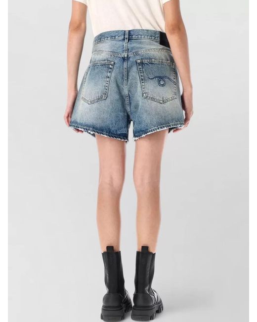 R13 Blue Crossover Denim Shorts Belt Loops Pockets