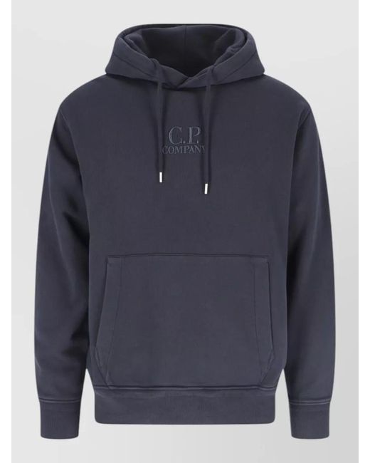 C P Company Blue Hooded Sweatshirt Drawstring Hood Kangaroo Pocket for men