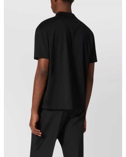 Valentino Garavani Black Cotton Floral Appliqué Short-Sleeve Polo Shirt for men
