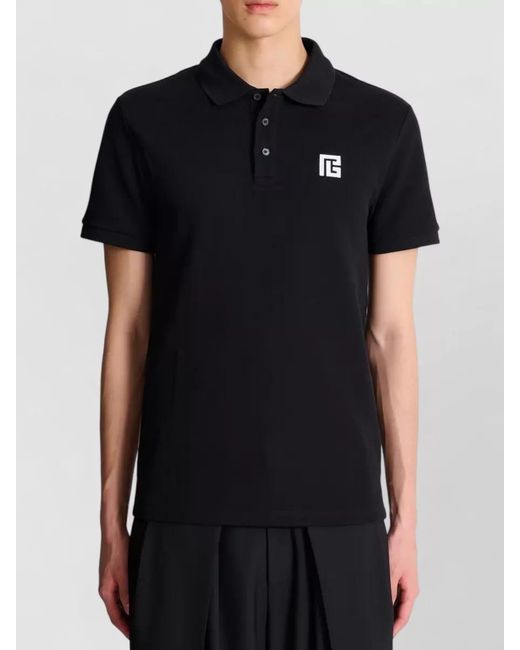 Balmain Blue Short Sleeve Polo Collar Knit Top