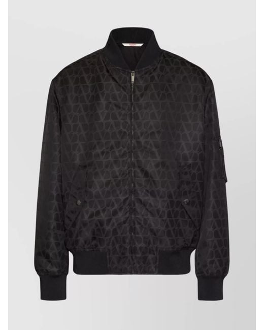 Valentino Black Geometric Pattern Lightweight Bomber Jacket for men