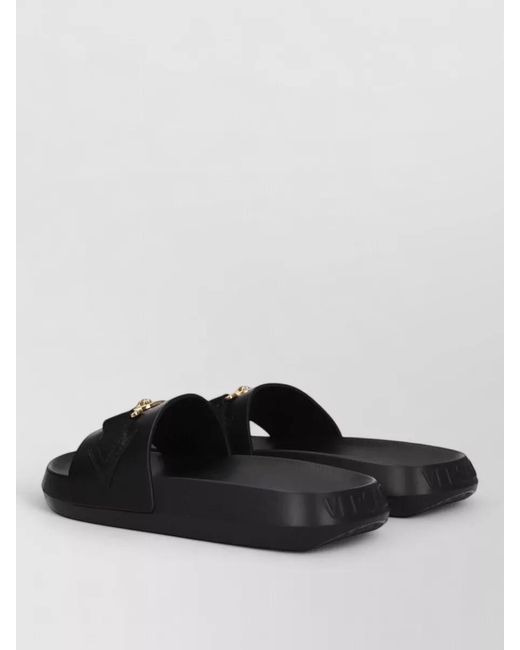 Versace Black Leather Slide Sandals