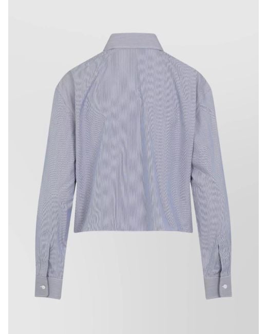 Céline Blue Striped Silk Cotton Cropped Shirt