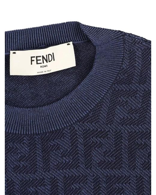 Fendi Blue Jacquard Wool Sweater
