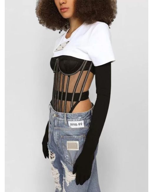 Dolce & Gabbana Black Crystal-Embellished Strapless Corset Top