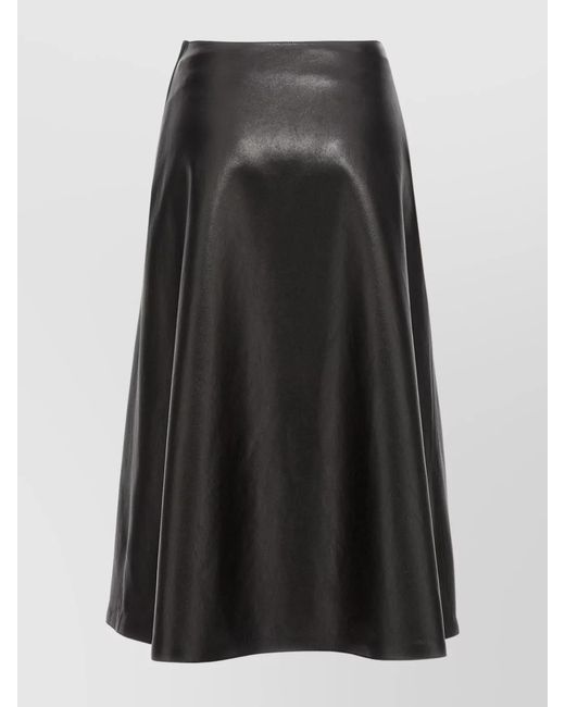 Balenciaga Black Leather High-Rise Midi A-Line Skirt