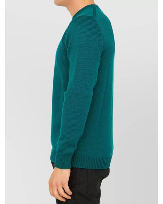 Roberto Collina Green Wool Ribbed Crewneck Regular-Fit Sweater for men