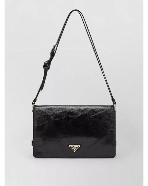 Prada Black Shoulder Bag Adjustable Strap Front Zip Pocket