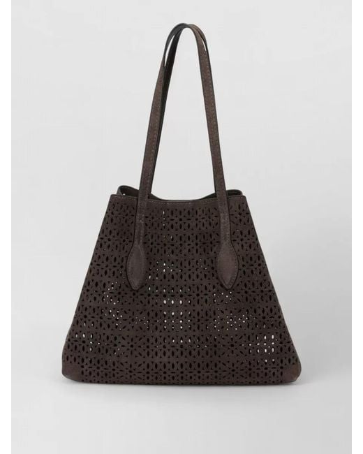 Gianni Chiarini Black Tote Bag Dual Handles Perforated Suede Finish