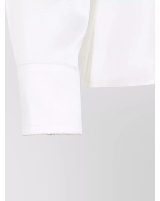 Peserico White Silk Blouse Keyhole Neck Long Sleeves