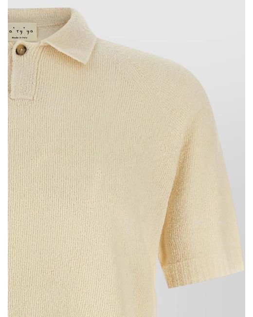 Ma'ry'ya Natural Polo Knit Shirt Short Sleeves Ribbed Hem for men