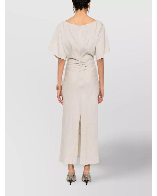 Staud White Linen Boat Neck Dolman Sleeve Draped Midi Dress