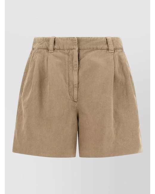 Brunello Cucinelli Natural Baggy Shorts Pleated Front Belt Loops Pockets