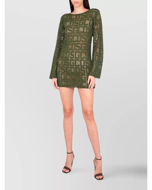 Gcds Green Macramé Boat Neck Mini Dress