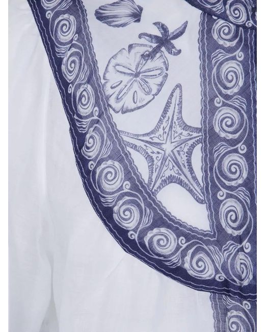 Farm Rio Blue Coast Scarf Nautical Long Sleeve Blouse