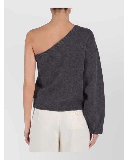 FEDERICA TOSI Blue Cashmere Wool Ribbed One-Shoulder Long-Sleeve Sweatshirt