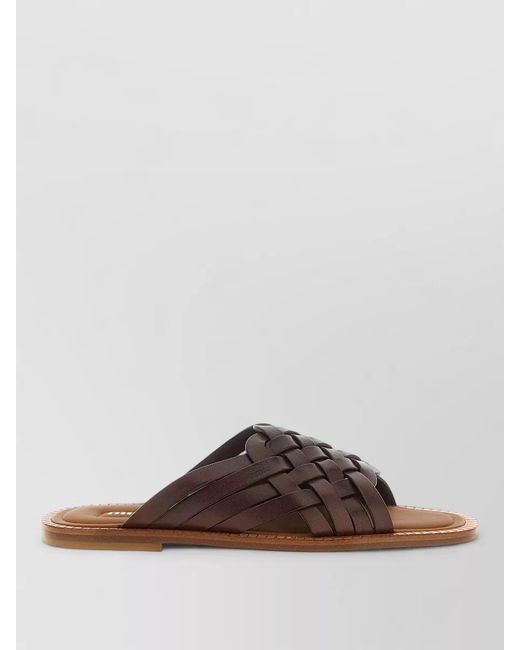 Miu Miu Brown Leather Woven Slides