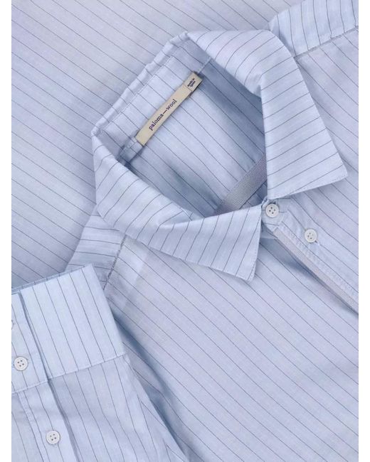 Paloma Wool Blue Striped Short Sleeve Boxy Shirt Collar Pocket