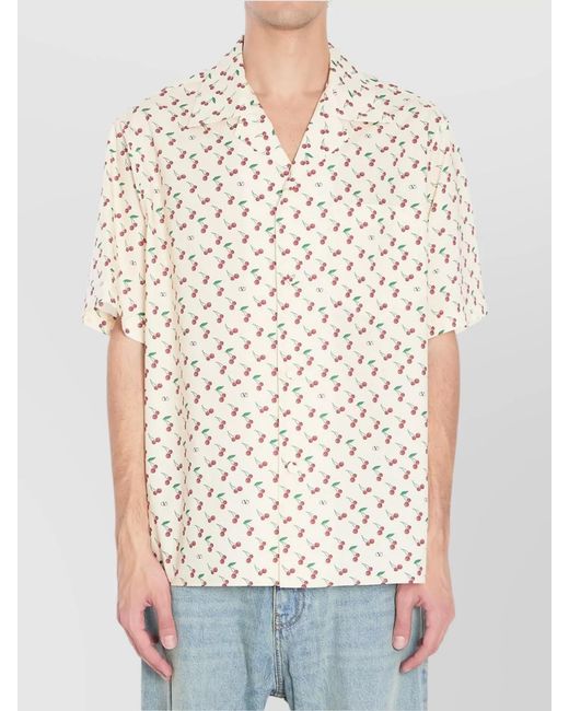 Valentino Garavani Blue Printed Short-Sleeve Bowling Shirt for men