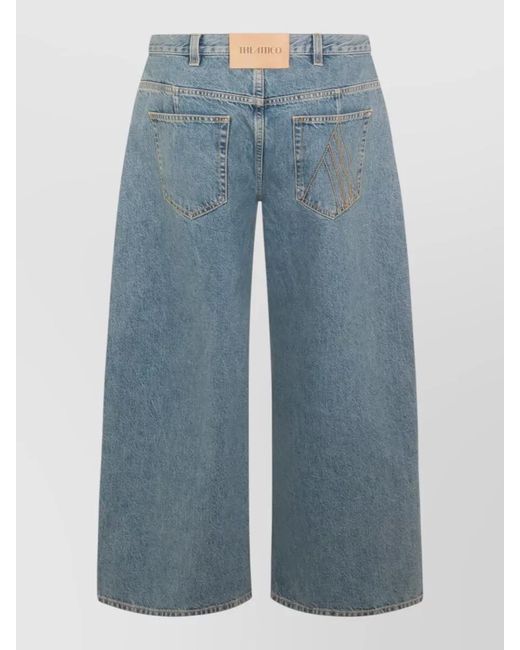 The Attico Blue Denim Cropped Wide-Leg Jeans
