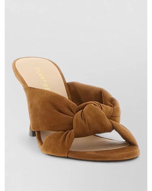 Stuart Weitzman Brown Soplaya Suede Knotted Open Toe Slides