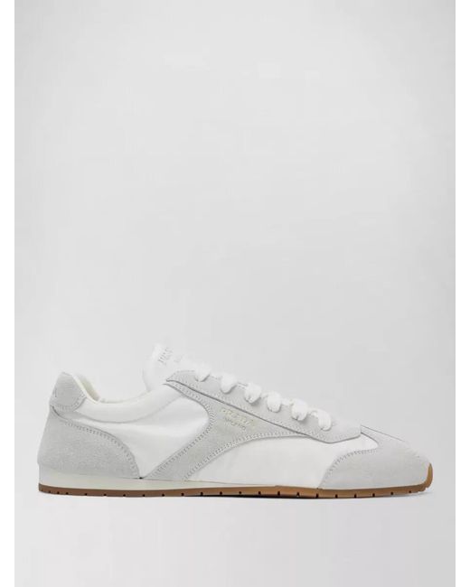 Prada White Low Top Sneakers Rubber Sole Suede Panels
