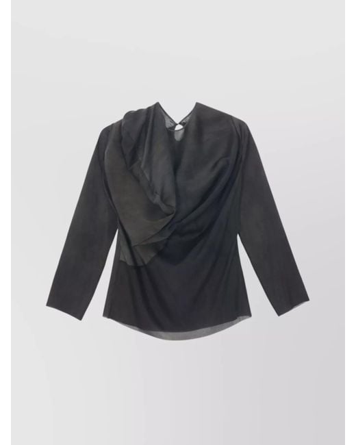 Uma Wang Blue Asymmetric Draped Silk Blend Long Sleeve Top