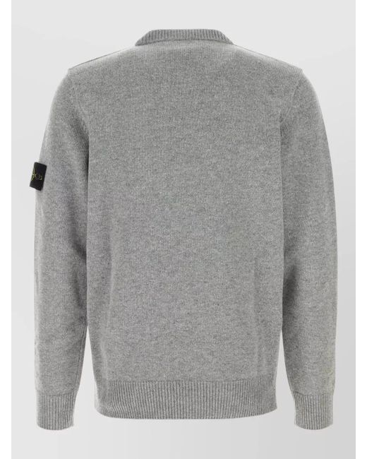 Stone Island Gray Wool Blend Sweater Ribbed Cuffs Hem for men