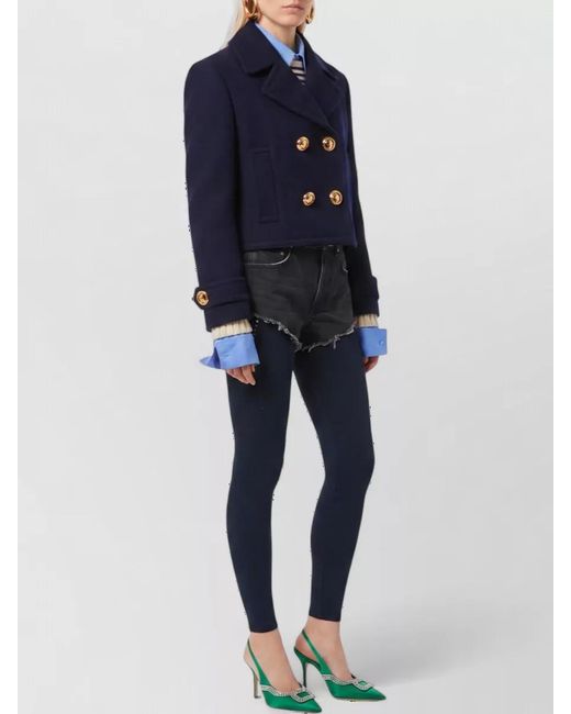 Balenciaga Blue Wool Cropped Double-Breasted Peacoat