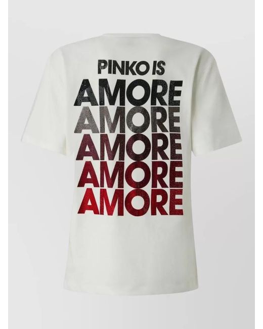 Pinko White Crystal-Embellished Cotton Logo-Print T-Shirt