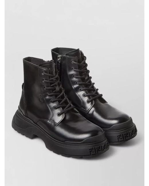 Fendi Black Leather Combat Boots for men