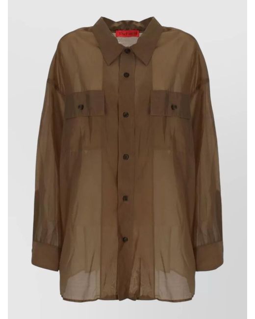 Thelatest Brown Long Sleeve Shirt Button Cuffs Sheer