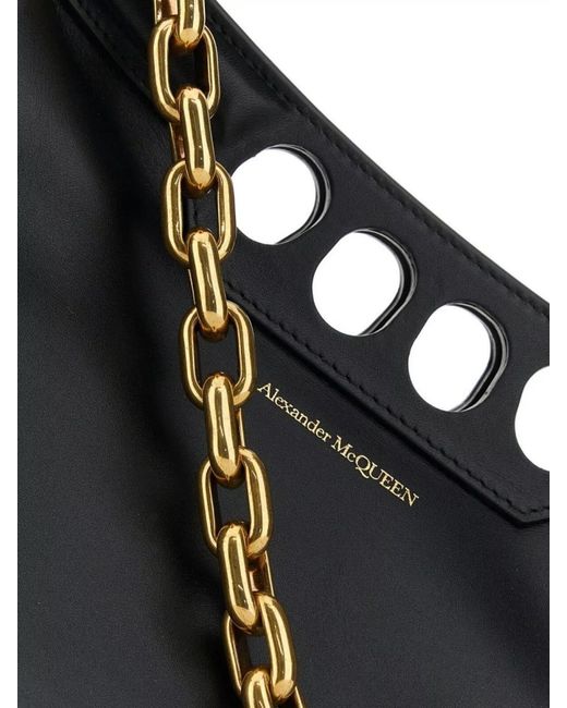 McQueen Black The Peak Small Leather Shoulder Bag
