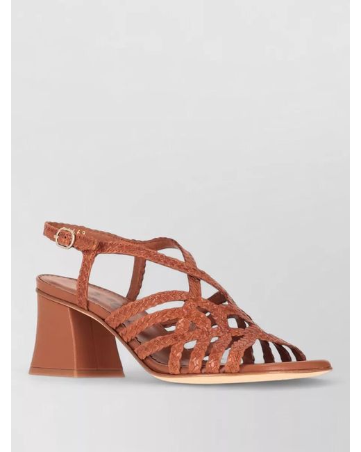 LA ROSE Brown Turin Block Heel Sandals Braided Straps