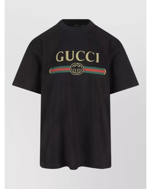 Gucci Black Striped Cotton Logo T-Shirt