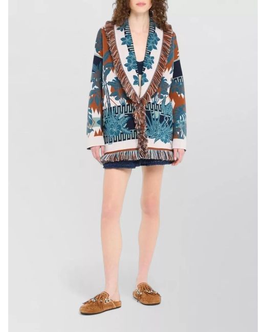 Alanui Blue Embroidered Wool Belted Cardigan