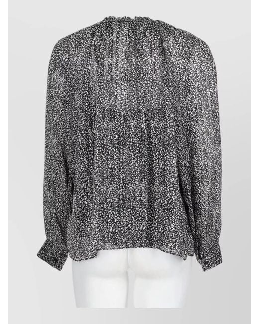 Michael Kors Gray Floral Top Lightweight Fabric Long Sleeves
