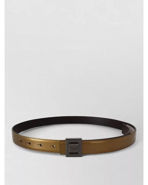 Dolce & Gabbana Gray Patent Leather Square Logo Metal Buckle Belt for men