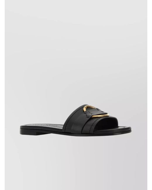 Moncler Black Leather Bell Slides
